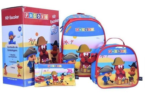 Kit Mochila Com Rodinhas Lancheira e Estojo - Pocoyo SANYA