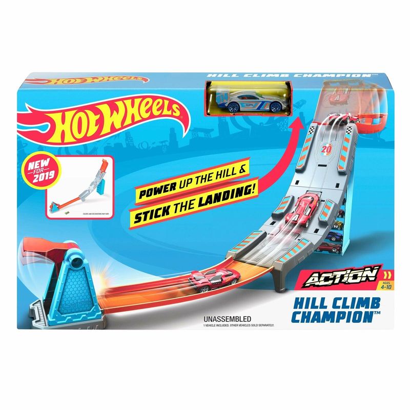 Hot Wheels Conjunto de pista de ação com 1 carro de brinquedo, 2 desaf