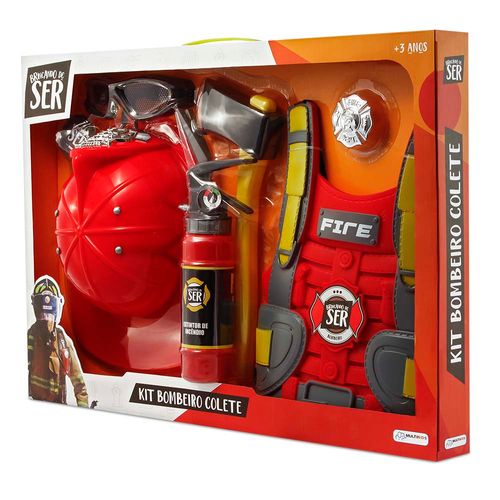 Brincando de Ser Kit Bombeiro Colete - Vermelho MULTIKIDS