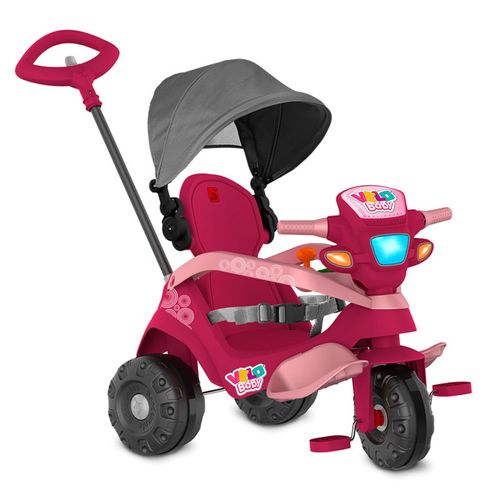Triciclo - Velobaby - Reclinavel com Capota - Passeio e Pedal - Pink BANDEIRANTE