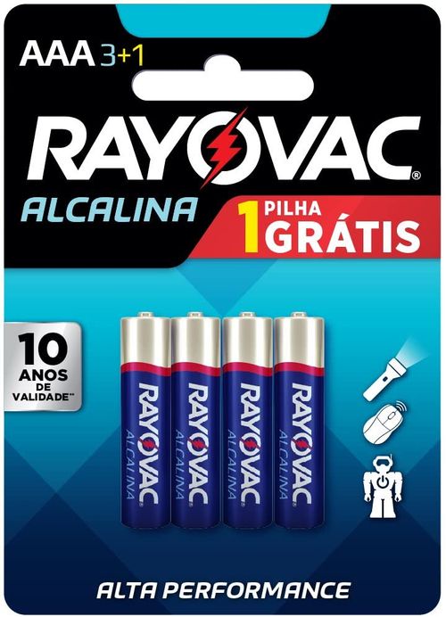 Pilha Rayovac Alcalina AAA Com 4 Pilhas
