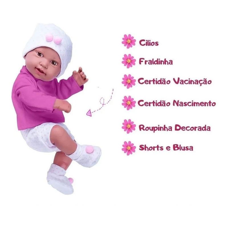 Boneca Bebê Reborn Anny Doll Baby Shorts e Blusa - Cotiplás