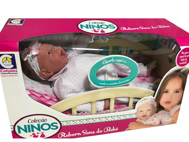 Boneca Ninos Reborn Menina - Sons de Bebê - Boneca Ninos Reborn Menina -  Sons de Bebê - COTIPLAS