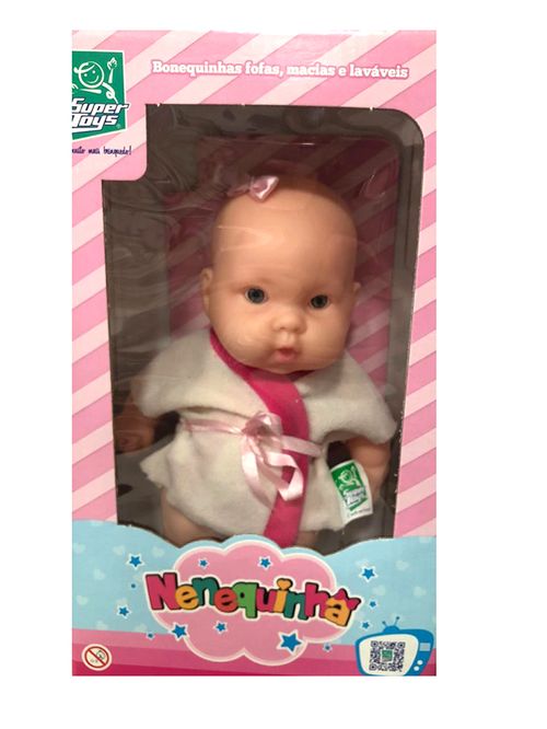 Boneca Nenequinha Roupao sem capuz - Bege com Rosa Escuro SUPER TOYS