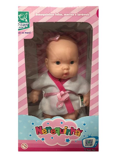 Boneca Nenequinha Roupao - Branco com Rosa - Sem Capuz SUPER TOYS