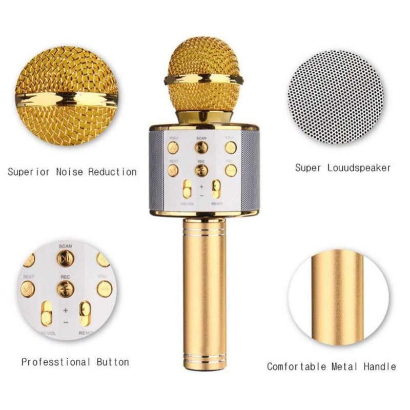 Ideiaria  Microfone Recarregável Bluetooth Karaokê Dourado - Toyng