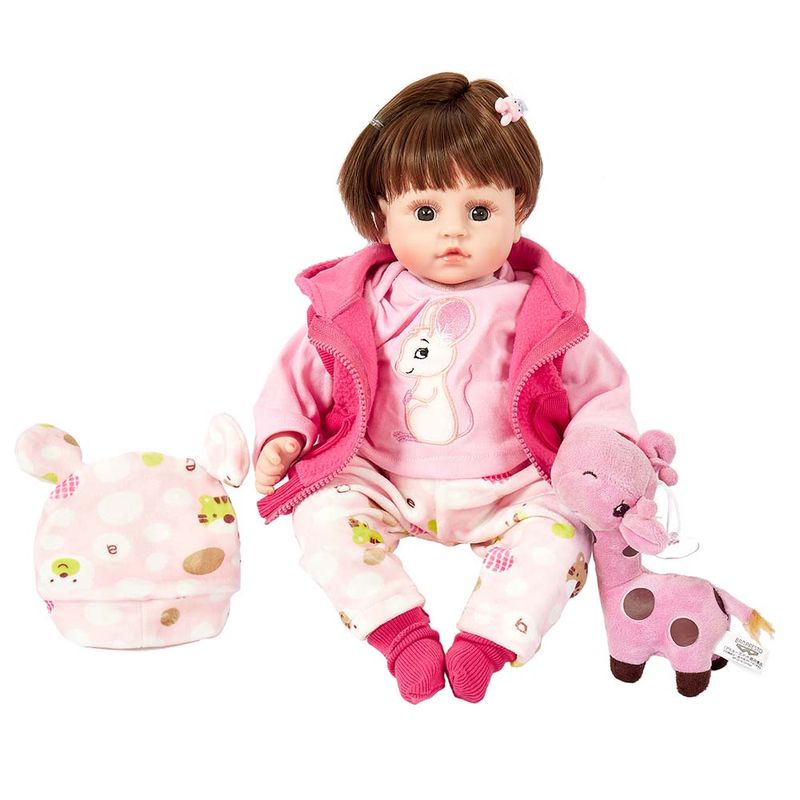 Boneca Reborn Bebê Laura C/ Acessórios Pijama Girafinha 47Cm