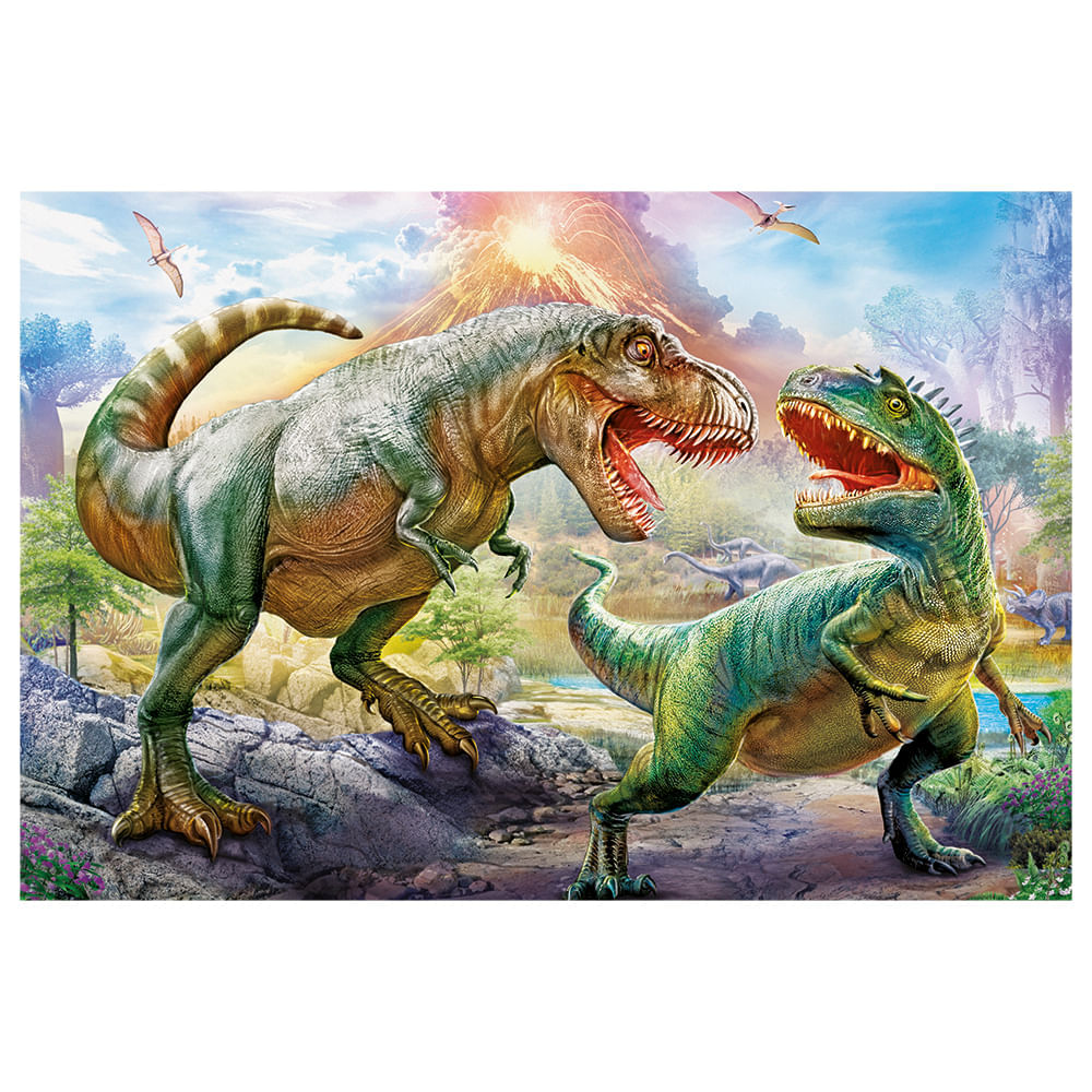 Quebra-Cabeça 200 Peças - Puzzle Batalha dos Dinossauros - Grow