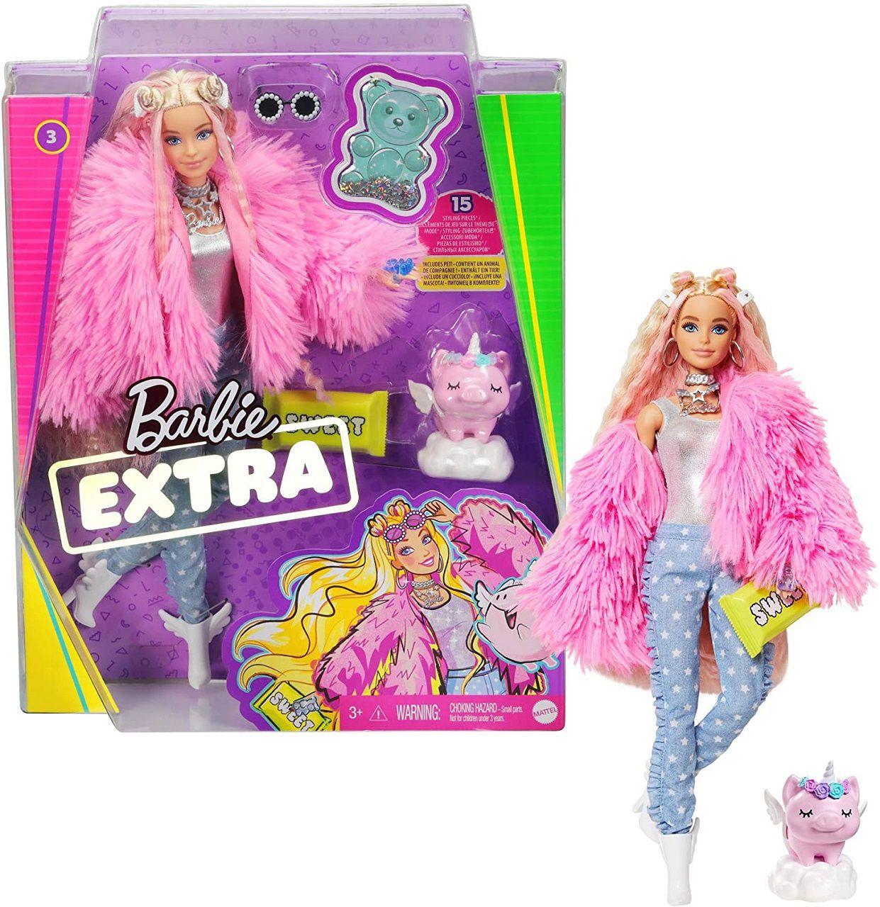 Original barbie extra boneca rosa impressão denim jaqueta em camadas roupas  brinquedos para meninas com filhote de estimação bjd bonecas moda