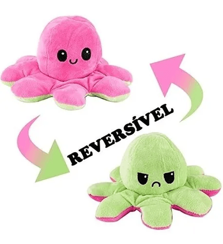 Pelucia - Polvo Reversivel 2 em 1 Pequeno - Rosa Claro e Verde BBR