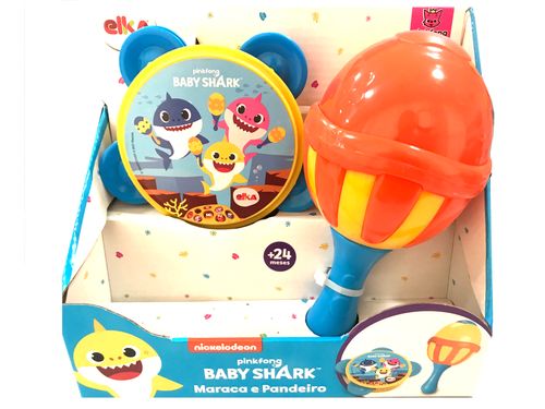 Instrumentos Musicais - Nickelodeon - Maraca e Pandeiro Baby Shark- Laranja ELKA