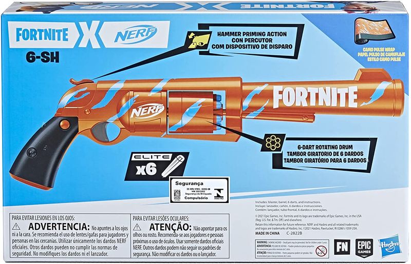 Lançador De Dardos Nerf Fortnite Pistola 6-sh - Hasbro F2684