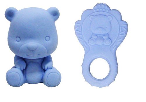 Mordedor e Urso de Vinil Hello Baby - Azul COMETA
