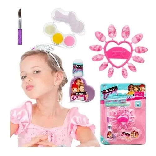 Kit Fashion Barbie Meninas Infantil Maquiagem Esmalte Laços Mecha