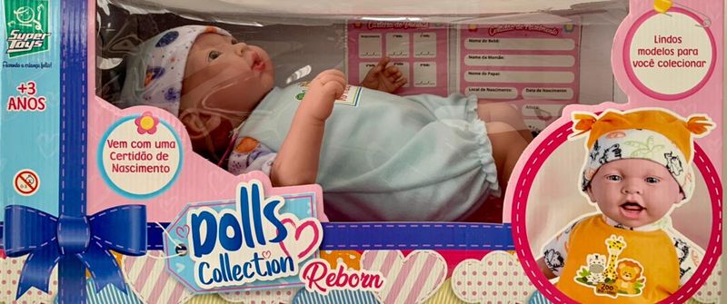 Boneca Com Touquinha Dolls Collection Reborn Roupa Azul Brinquedos  Bambalalão Brinquedos Educativos