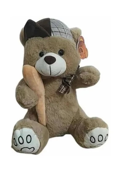Urso de Pelucia com bone e laco - Marrom - R3086 BBR