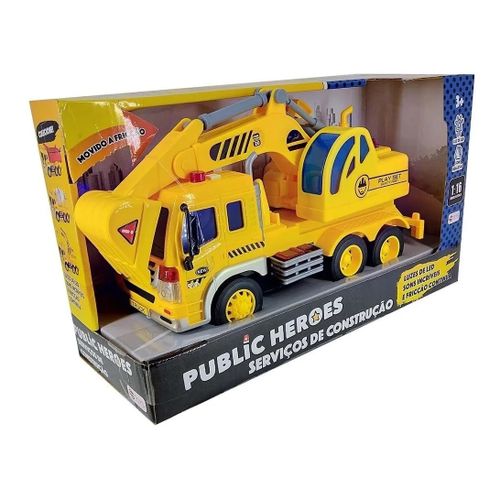 Caminhao Escavadeira a friccao com som e luz 1:16 - 637 - Amarelo SHINY TOYS
