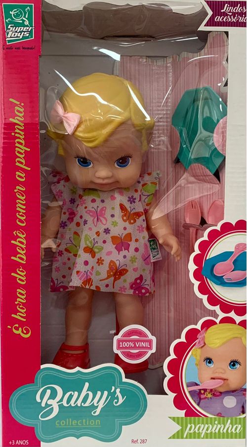 Boneca Babys Collection Papinha - Loira - Vestido Estampado SUPER TOYS