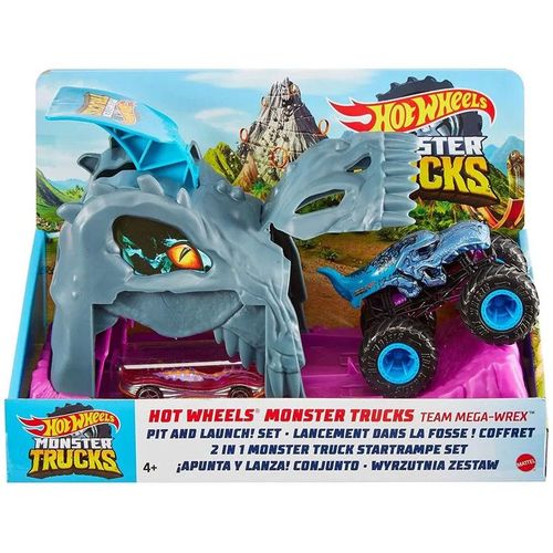 Lancador e Mini Veiculo - Hot Wheels - Monster Trucks - Mega Wrex - Mattel MATTEL