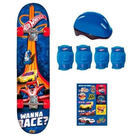 Skate com kit de seguranca hot wheels - Azul START