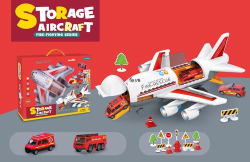 Conjunto aviao garagem policial com 02 carrinhos - Fire Rescue - Vermelho - 6897 TERRACO