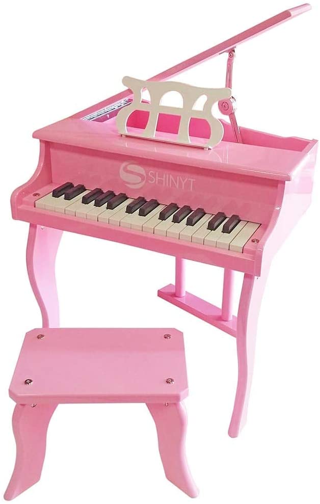 Miniatura de piano infantil com estrutura de madeira e