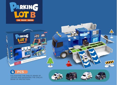 Conjunto Caminhao Estacionamento Policial com 4 carrinhos - 007016 TERRACO