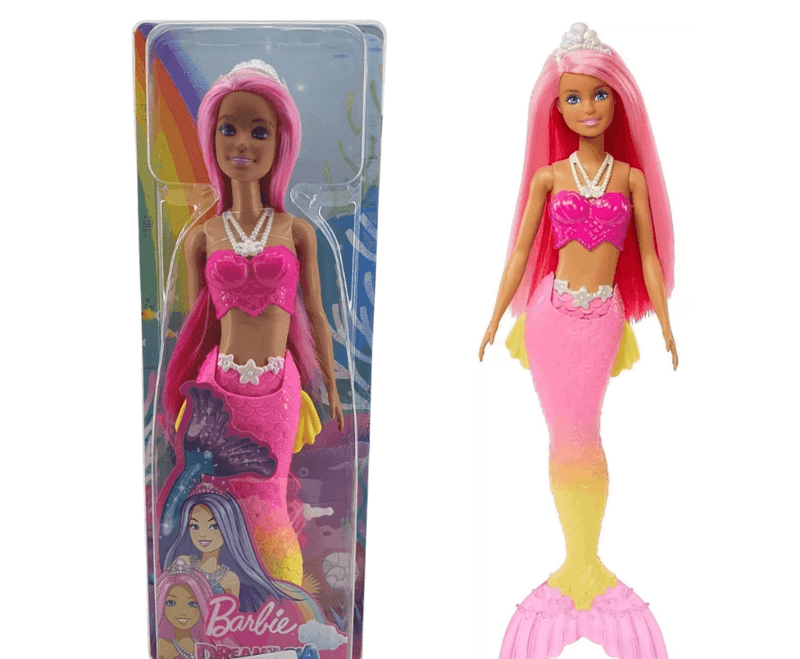 Linda boneca barbie mulher com cabelo rosa e maquiagem brilhante gerada por  ia