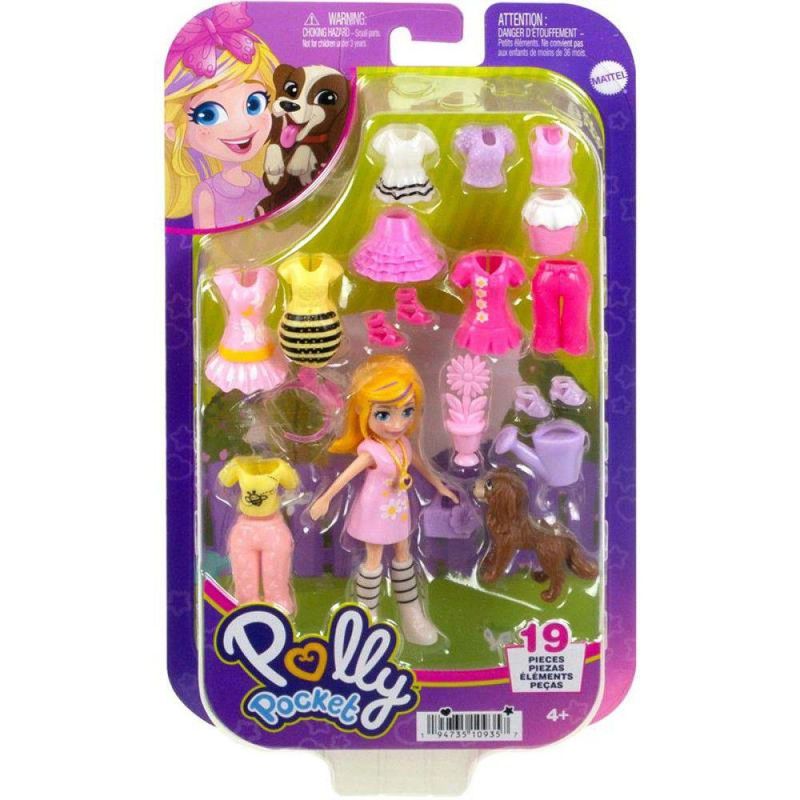 Polly Pocket Boneca Básica Vestido Xadrez Rosa - Mattel - nivalmix