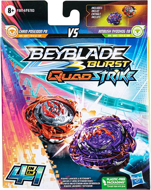 Jogo - Beyblade Burst QuadStrike - Ambush Nyddhog N8 VS Chain Poseidon P8 HASBRO