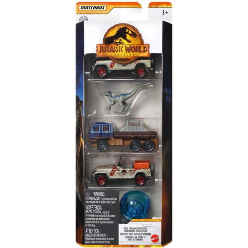 Pack - 5 Matchbox - Jurassic World - Equipe de Terra - Velociraptor Blue - FMX40 - MATTEL