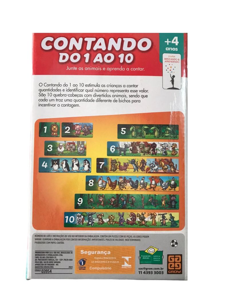 Puzzle Contando do 1 ao 10 - Loja Grow