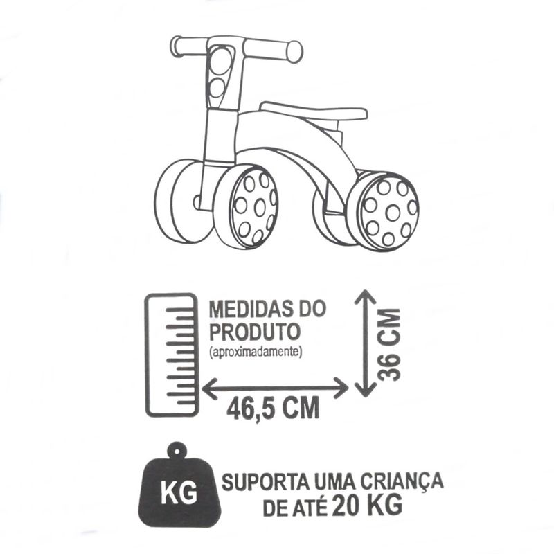 Bicicleta De Equilíbrio 4 Rodas Sem Pedal Totokross Rosa