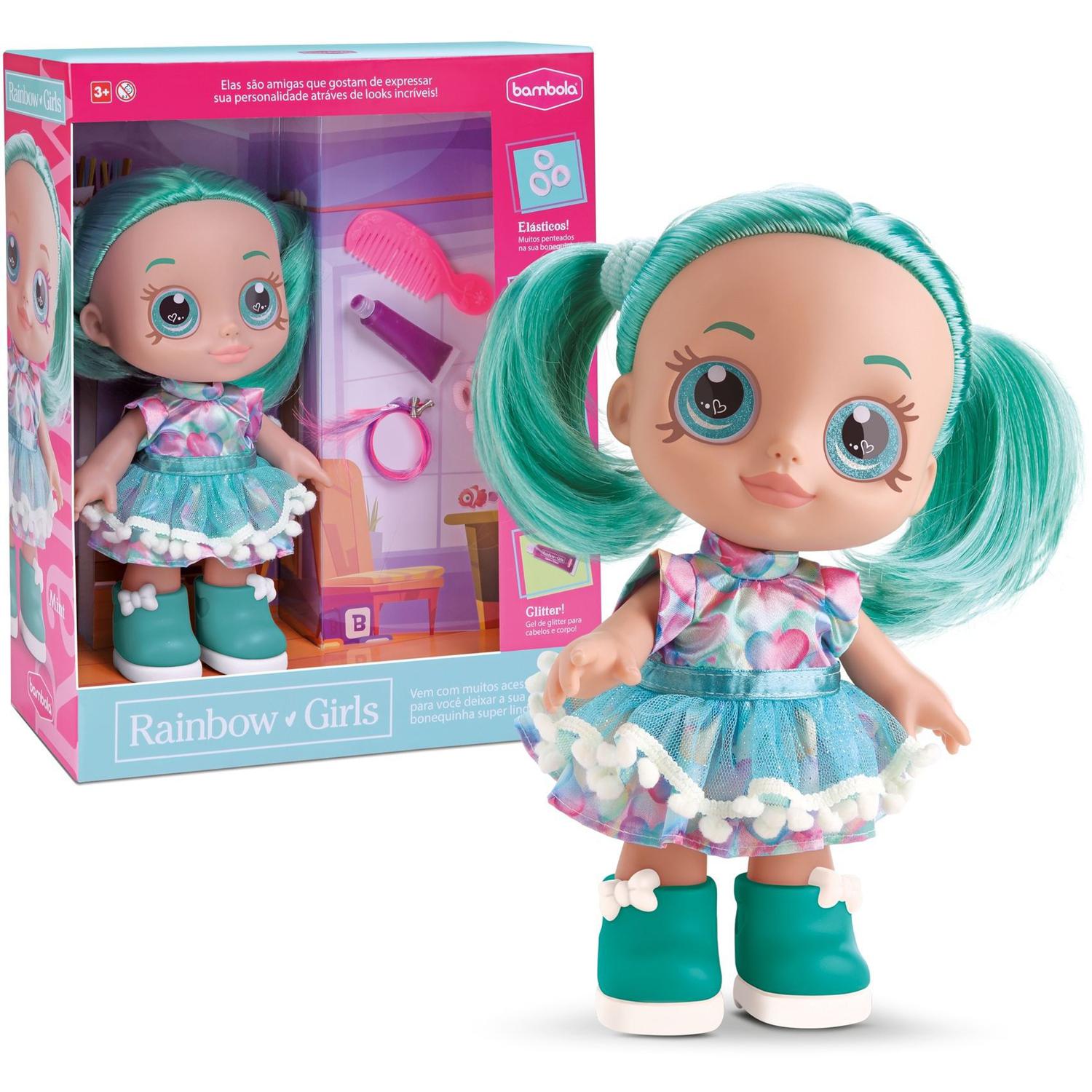 Boneca Rainbow Girls - Cabelo Colorido Verde Mint De Vinil