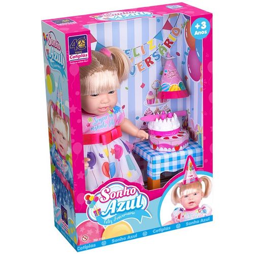 Boneca - Sonho Azul Feiz Aniversario - Rosa Claro COTIPLAS