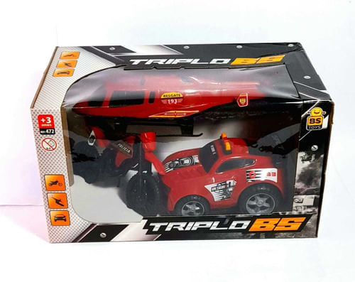 Conjunto - Triplo BS Carro Moto e Helicoptero Vermelho - 472 BSTOYS