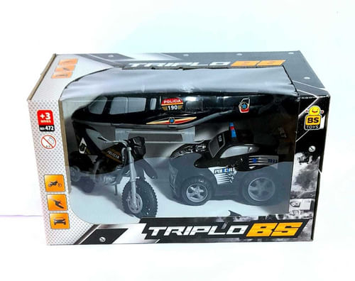 Conjunto - Triplo BS Carro Moto e Helicoptero Preto - 472 BSTOYS