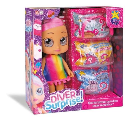 Boneca - Diver Surprise - Dolls Cabelo Rosa e Castanho - 8171 - DIVERTOYS