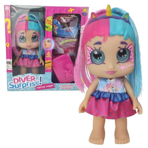 Boneca - Diver Surprise - Vamos Viajar Cabelo Azul e Rosa - 8227 - DIVERTOYS