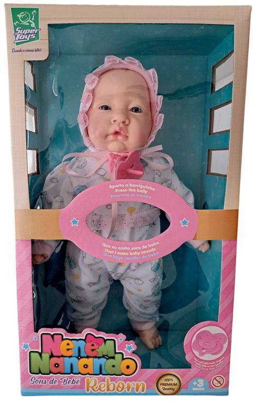 Boneca - Nenem Nanando - Sons de Bebe Com Chupeta e Touquinha - 549 SUPER TOYS