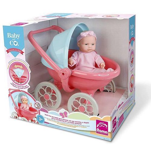 Boneca Roma - Carrinho de Bebe Rosa- Baby and Co - 4535 ROMA JENSEN