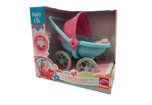 Boneca Roma - Carrinho de Bebe Azul - Baby and Co - 4535 ROMA JENSEN