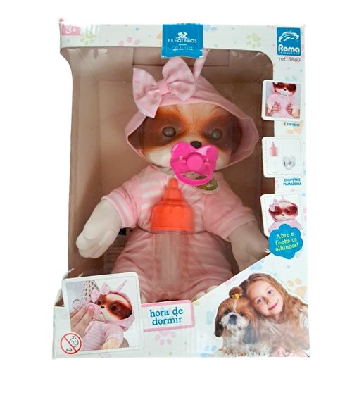 Colecao Bebe Pets - Filhotinhos - Shitzu - Hora de dormir Rosa - 5840 ROMA JENSEN