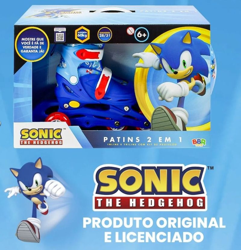 Patinete do Jogo Sonic Infantil Meninos de Duas Rodas Azul - Toys