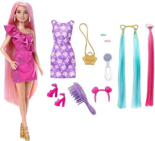 Boneca Barbie - Totally Hair  - Cores de Neon - Vestido Rosa MATTEL
