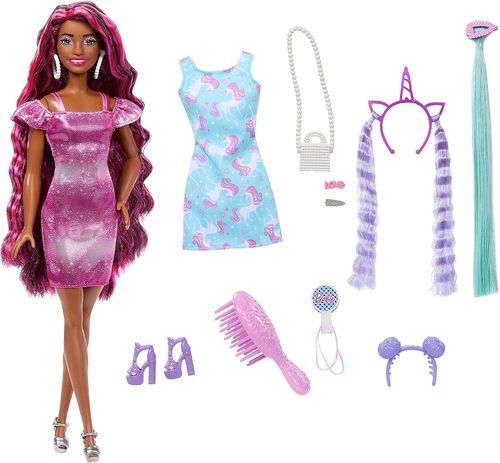 Boneca Barbie - Totally Hair  - Cores de Neon - Vestido Roxo MATTEL