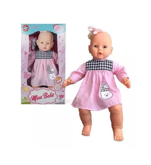 Boneca - Meu Bebe Vestido Rosa com Xadres ESTRELA