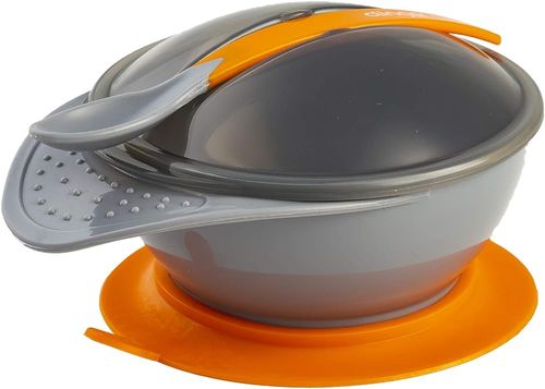 Prato com Ventosa e Colher - Clingo - Laranja-Cinza BRASBABY
