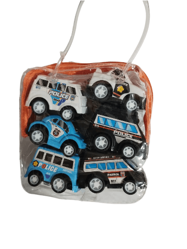 Carrinhos - Kit Com 6 MINI - Pull Back/Friccao Com Bolsa Portatil - Policia SHINY TOYS