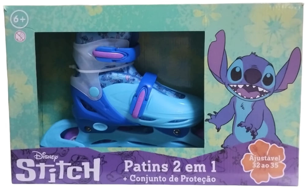 Patins Inline e Triline - Disney Stitch 2 em 1 com Conjunto de Protecao TERRACO